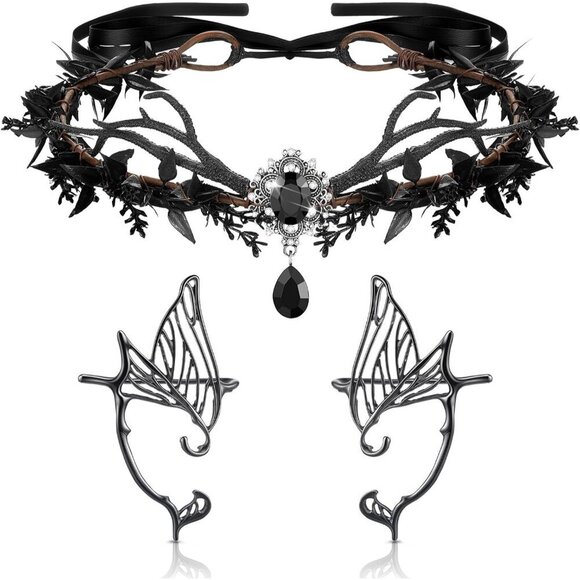 Fairy Leaf Headband Elf Ear Cuffs Crown Cosplay Accessories for Women main image 4
